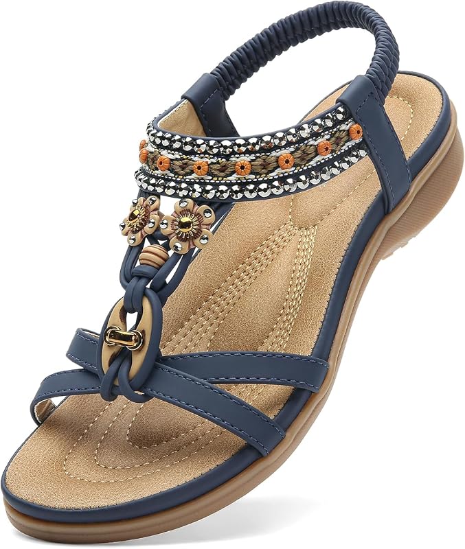 Littleplum Sandalias para mujer con soporte para el arco, sandalias de playa de verano, zapatos cómodos para caminar, chanclas bohemias para mujer