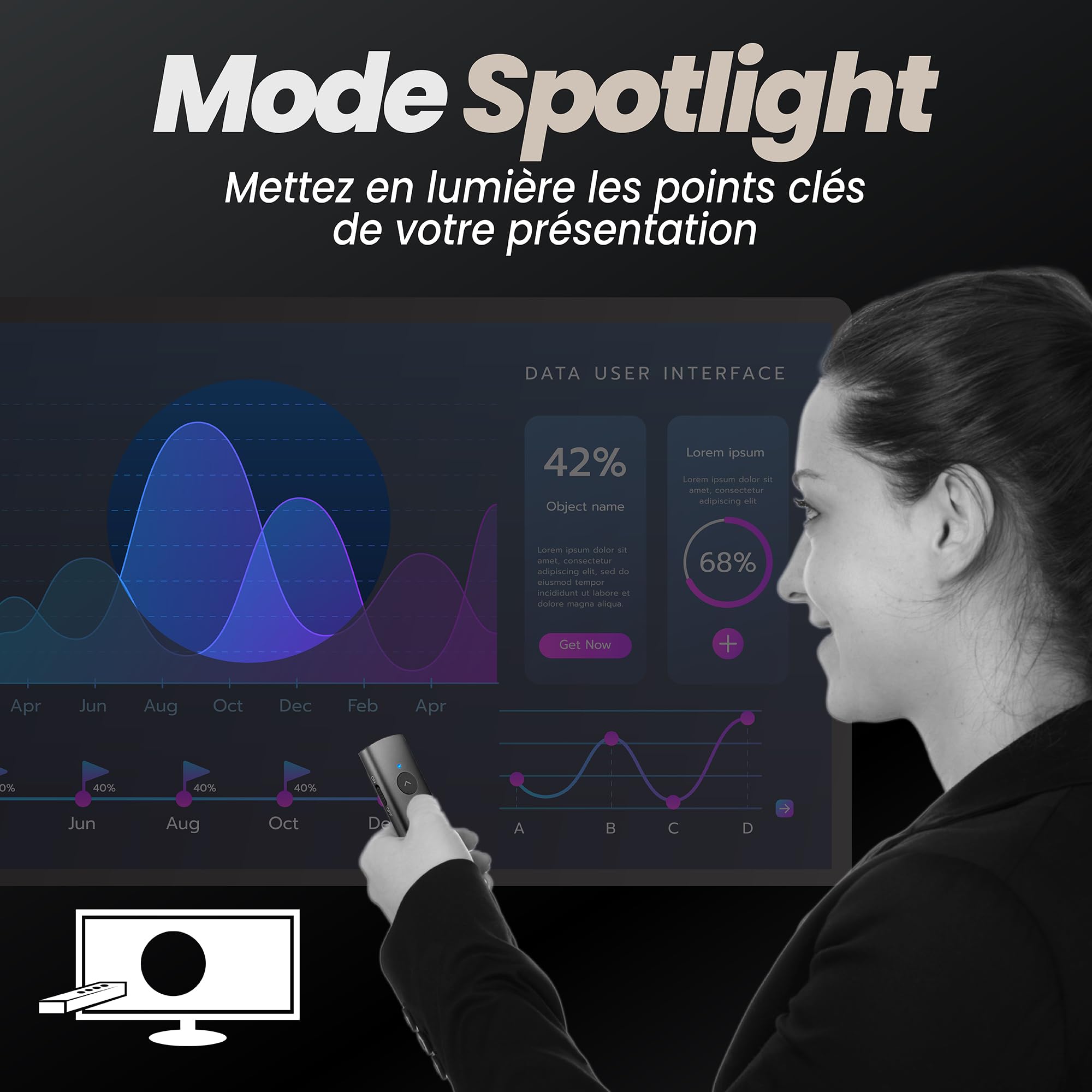 T'nB Télécommande de présentation Spotlight Rechargeable Aluminium Gris