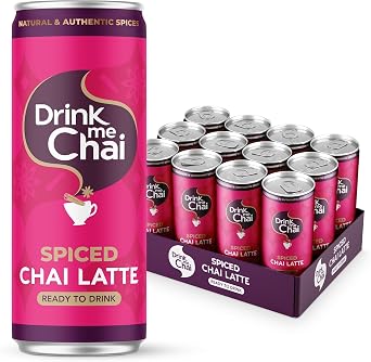 Drink Me Chai Spiced Chai Latte Ready-To-Drink 250ml Pack of 12 Chai Latte Made With Natural and Authentic Spices | Now Available in a Cold Brew Can