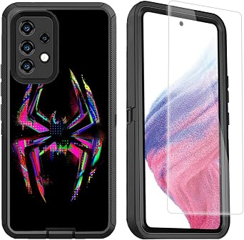 Compatible for Samsung Galaxy A53 5G Case with Screen Protector, Spider Cool Full Body Heavy Duty Galaxy A53 Case for Boys Men Black Shockproof 3-Layer Protective Case 6.5IN