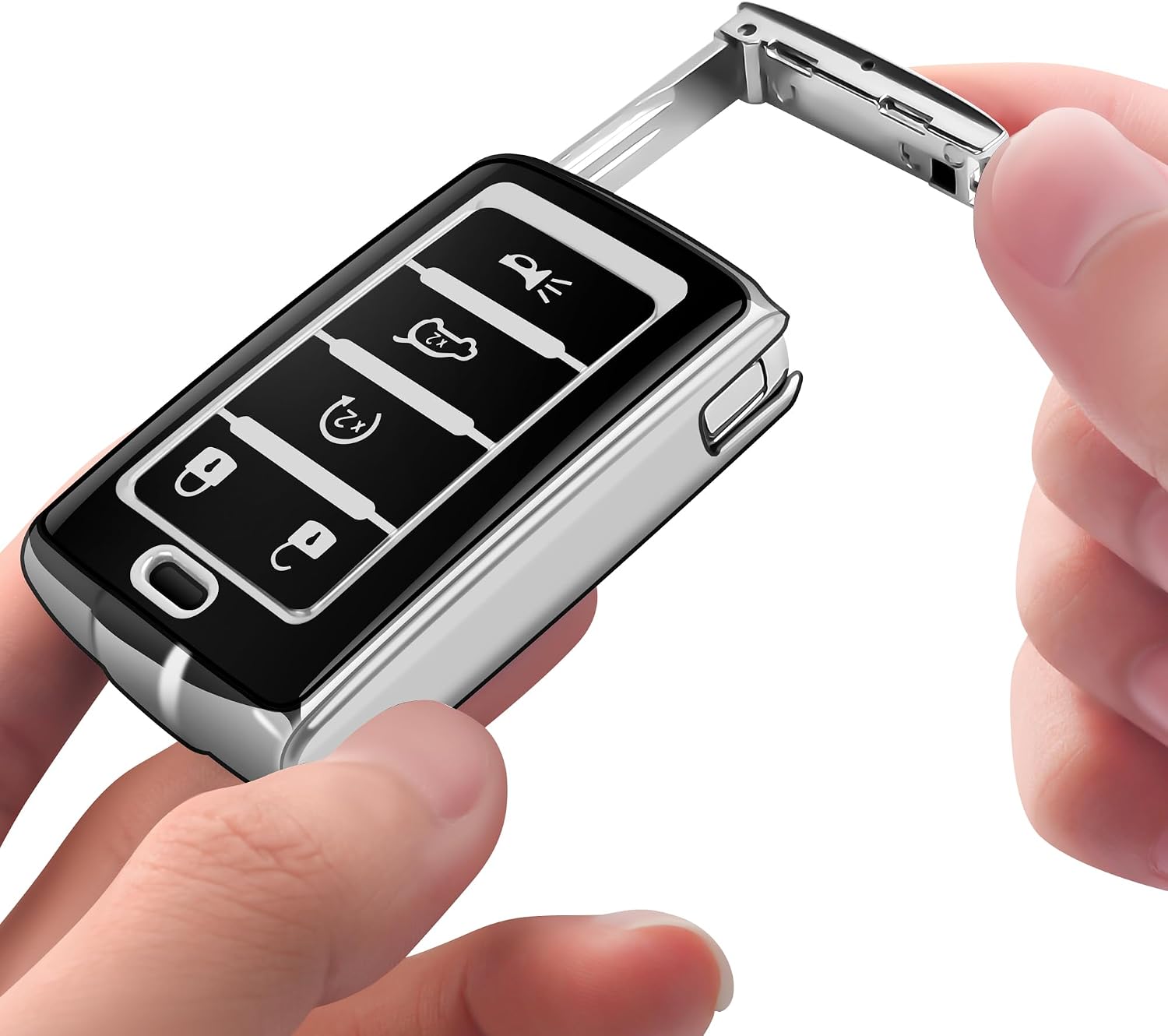 for Jeep Key Fob Cover with Keychain Soft Full Protection Key Shell Compatible with 2021-2026 Jeep Grand Cherokee L/4xe Wagoneer Grand Wagoneer Smart Key 5 Buttons-B(Silver)