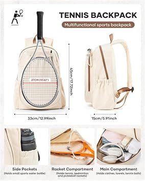 Tennis Bag 33x15x45cm Lightweight Sports Backpack Polyester Tennis Bag Men and Women Pickleball Racquet Bags Bags Badminton RacketBag Holds 2 TennisRackets Large Lightweight