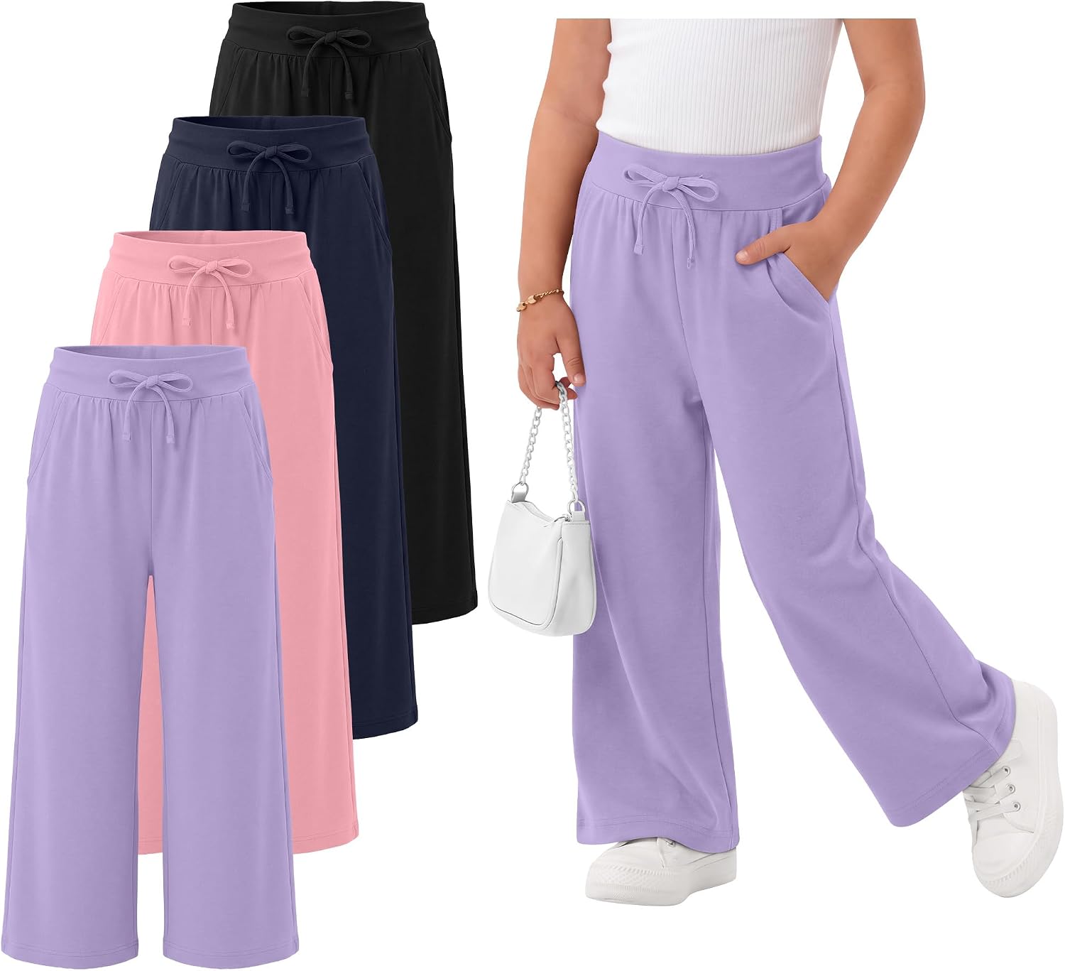 4 Pack Toddler Girl Wide Leg Sweatpants Baggy Pants