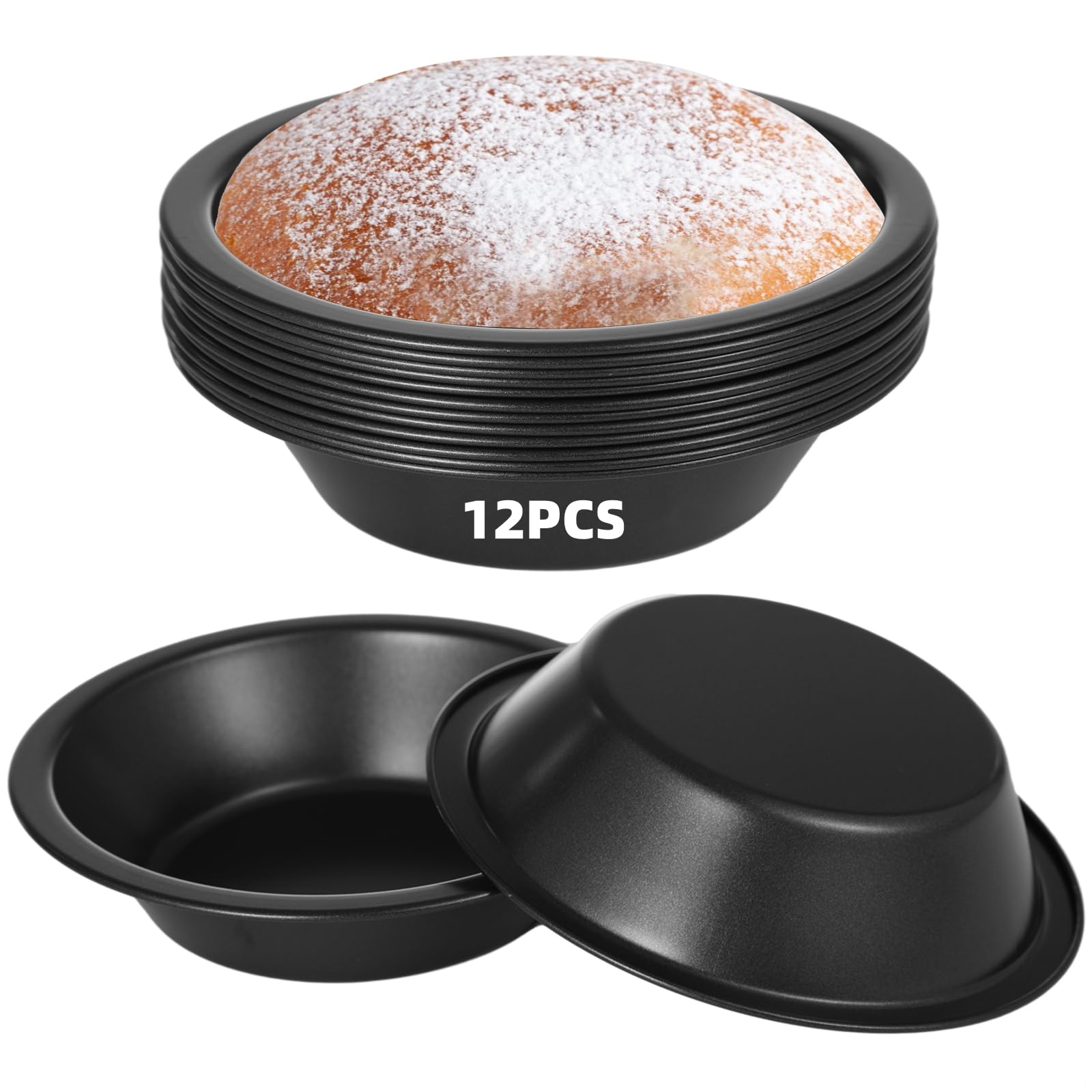 Zestaw 12 mini foremek do ciasta, 12 cm, nieprzywierające, okrągłe formy do pieczenia ze stali węglowej, wielokrotnego użytku, do ciast, babeczek, quichów i deserów