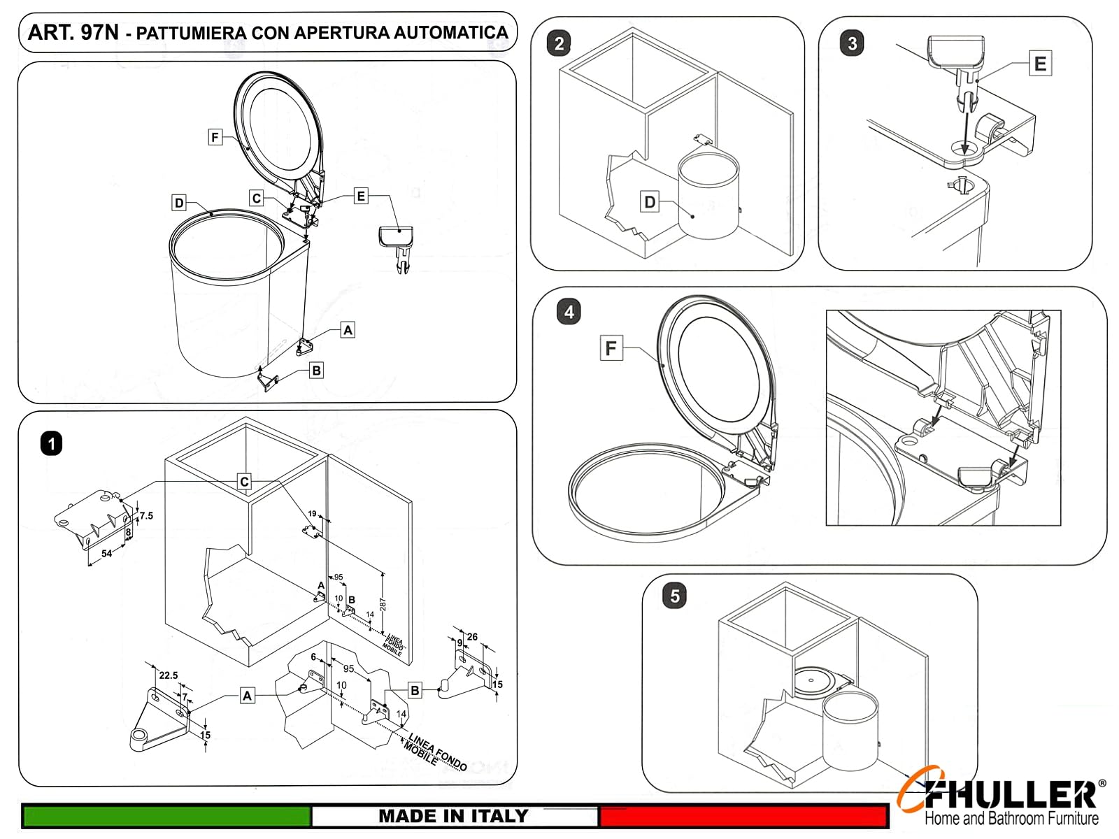 Pattumiera Incasso Rotonda in Plastica Atossica Apertura Con Anta Secchio 12 Litri Ø28,5 cm per Base o Sottolavello Cucina minimo 35 cm -Raccolta Differenziata, Colore Ardesia "ECONOMICA" 1
