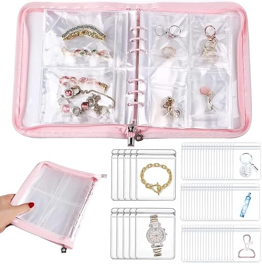 HMG CREATIVE Jewelry Organizer Travel Earring Organizer Case Transparent Jewelry Storage Book for Necklace Bracelet Ring W...