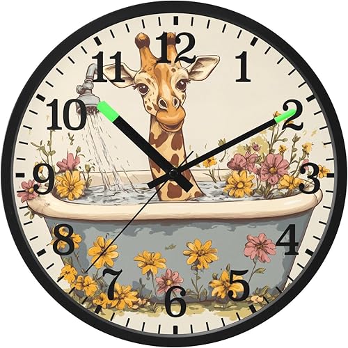 Miniatura 1 de Luminous Voice-Activated Wall Clocks Non-Ticking Silent Battery Operated Small Analog Clock Cartoon Giraffe Retro Bathtub 12 Inch Decorative for