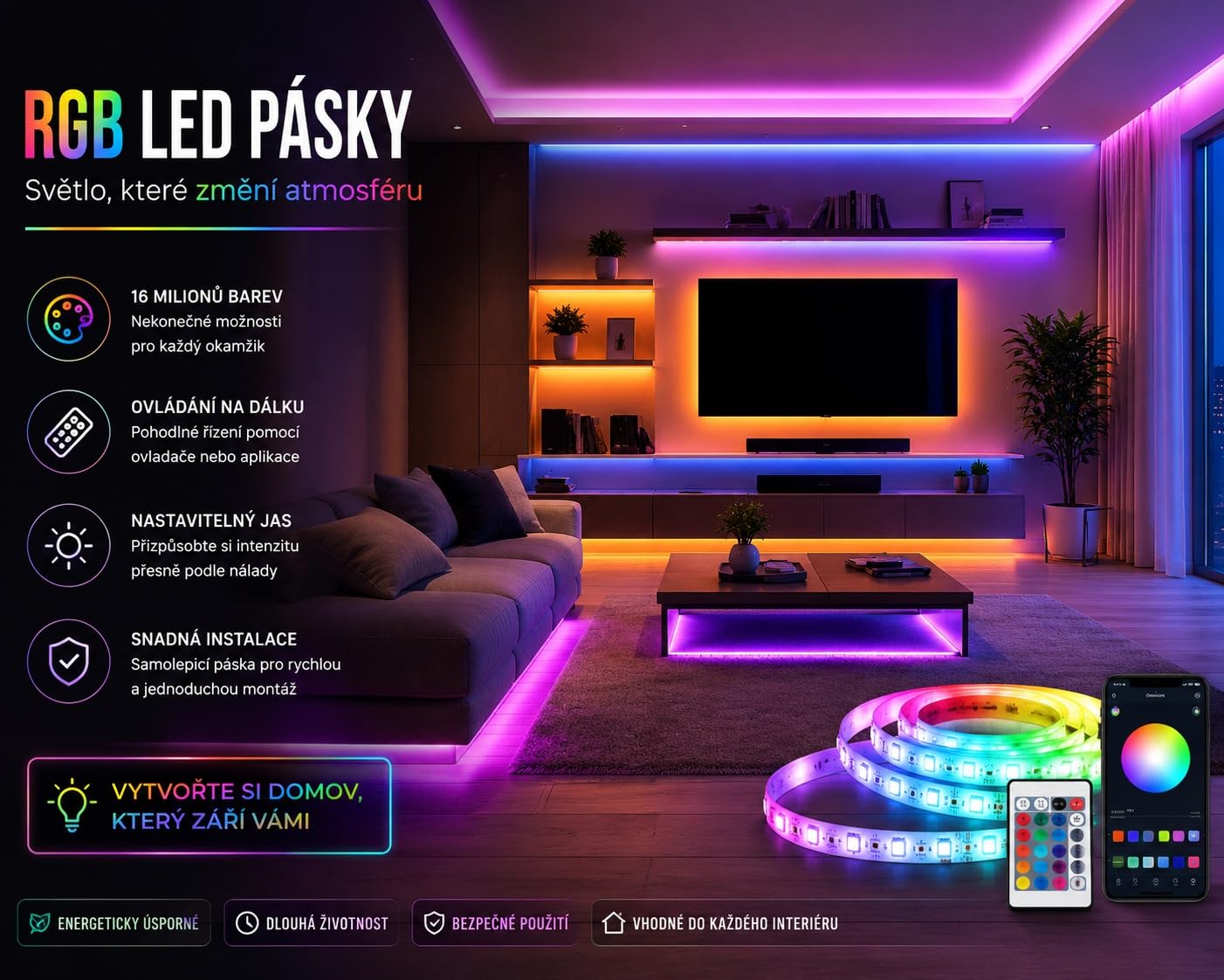 IMMAX NEO LITE Smart taśma LED 10 m, RGB, CCT, kolorowa, możliwość ściemniania, WiFi, regulator na podczerwień