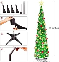 Vista 5 de Árbol de Navidad artificial con 100 luces de color, árbol de Navidad plegable de oropel de 5 pies con bolas de Navidad, decoraciones de Navidad