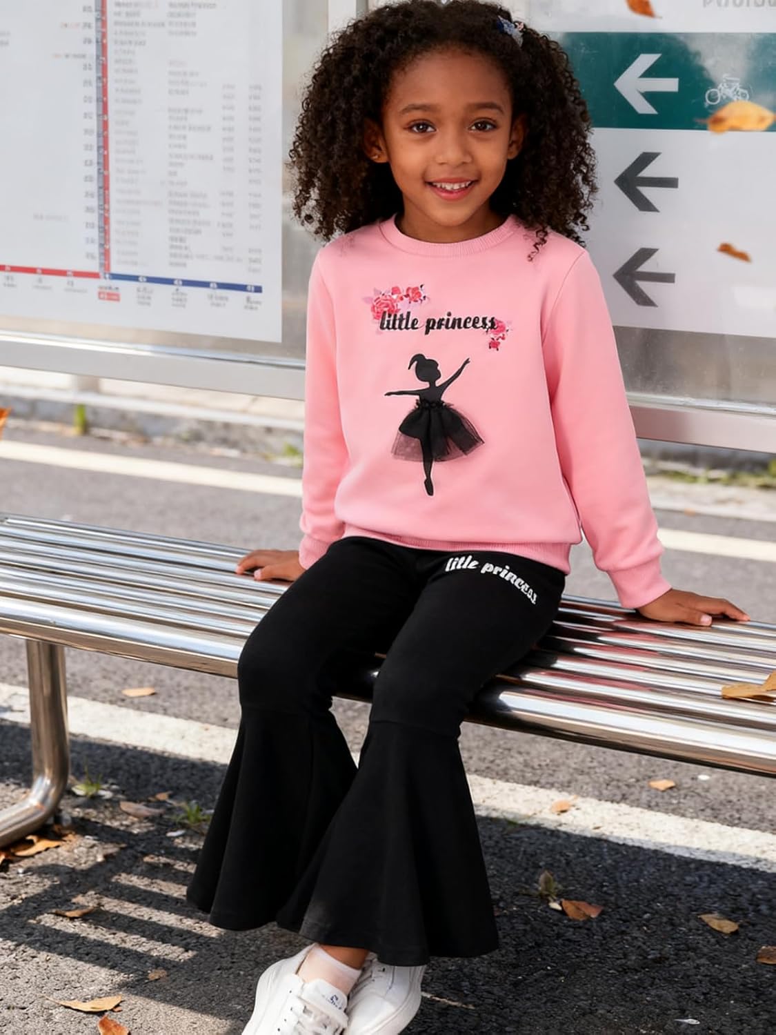 3-9 T Kids Toddler Girl Clothes Letter Print Sweatshirt Flared Pants 2Pc Outfits Set - Image 4