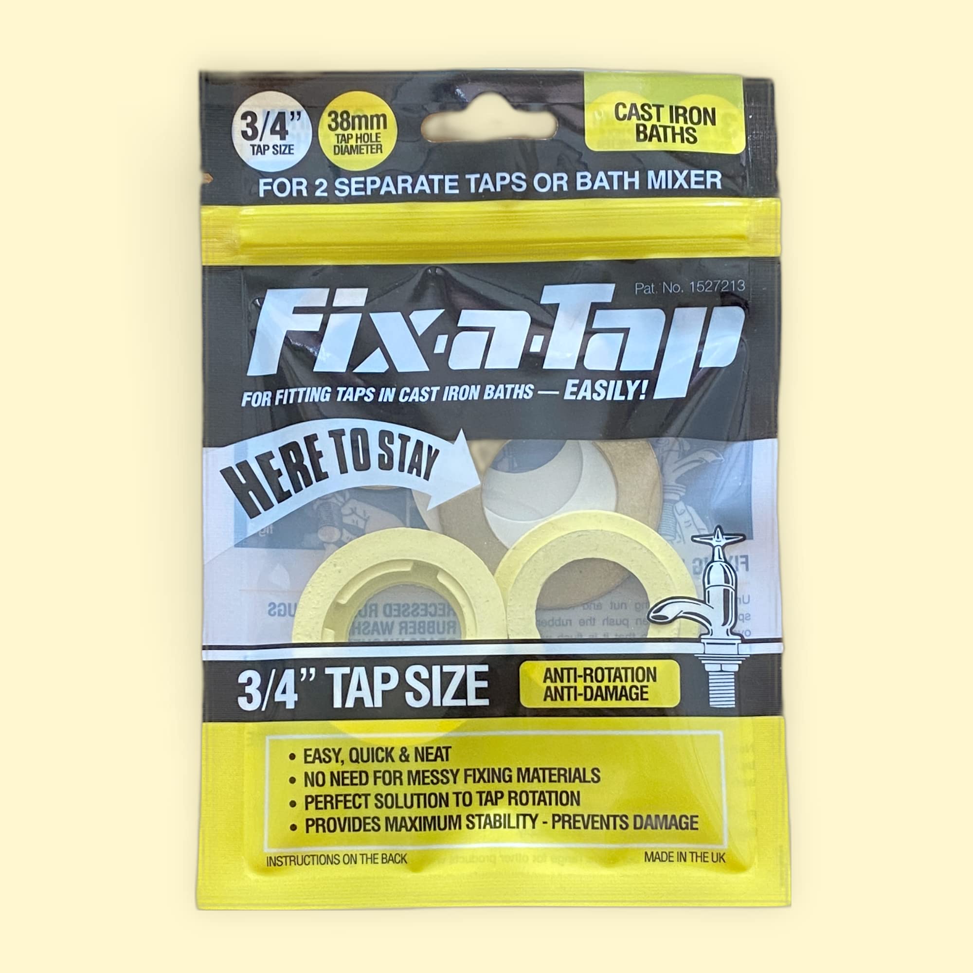 Essex Yellow Fix-a-Tap Tap Fitting Kit for 3/4" Taps or Bath Mixer - For Cast Iron Baths. Fits Two Separate Taps.