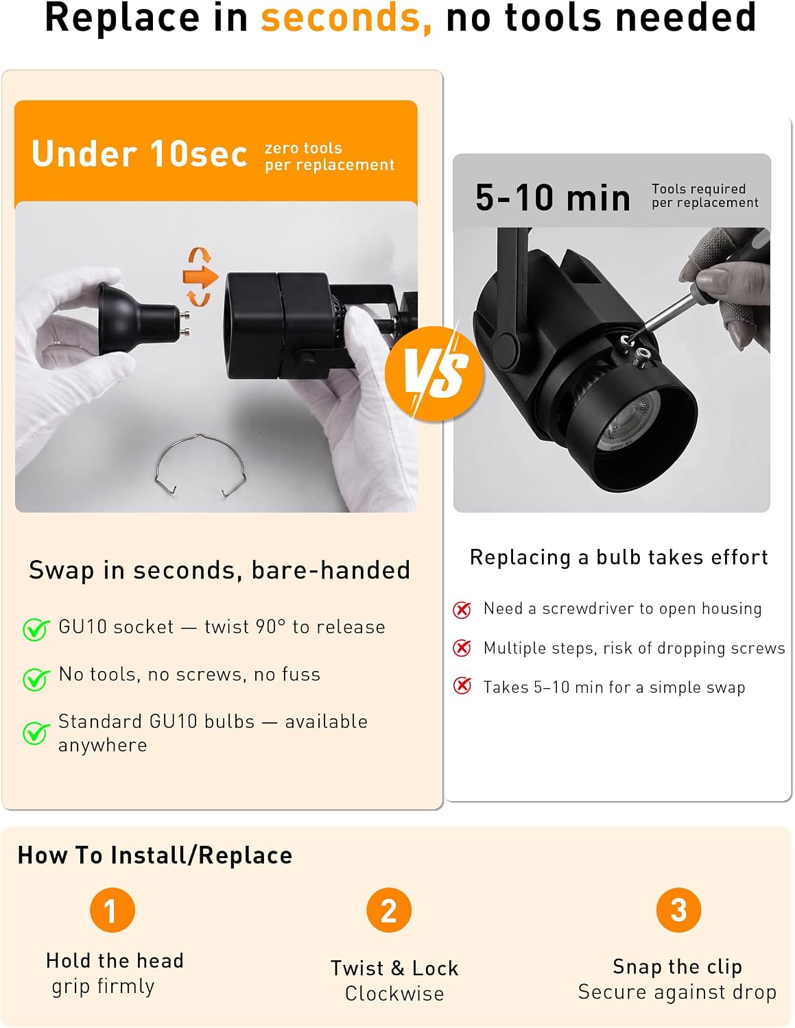 [6 Pack] CLOUDY BAY H Type Track Lighting Heads to Gu10 Base Socket Light Direction Adjustable,Square,Black image 4