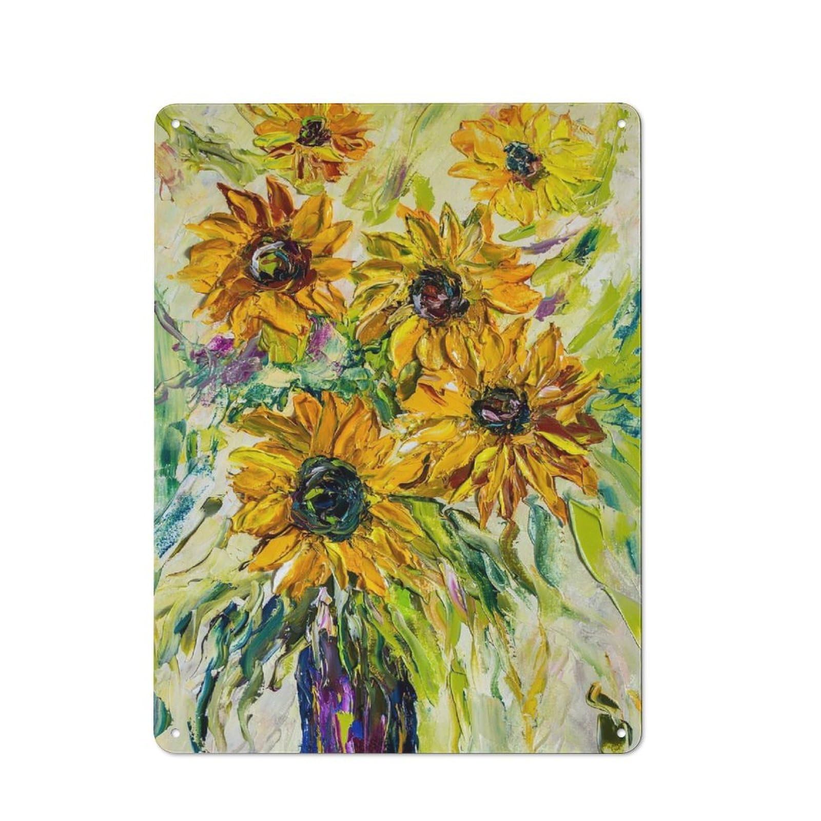Junmoney Style-16 Sunflower Bouquet Rustic Metal Plaque 40X30cm For Café Or Restaurant, Wall Decor For People Reorganising Café And Restaurant