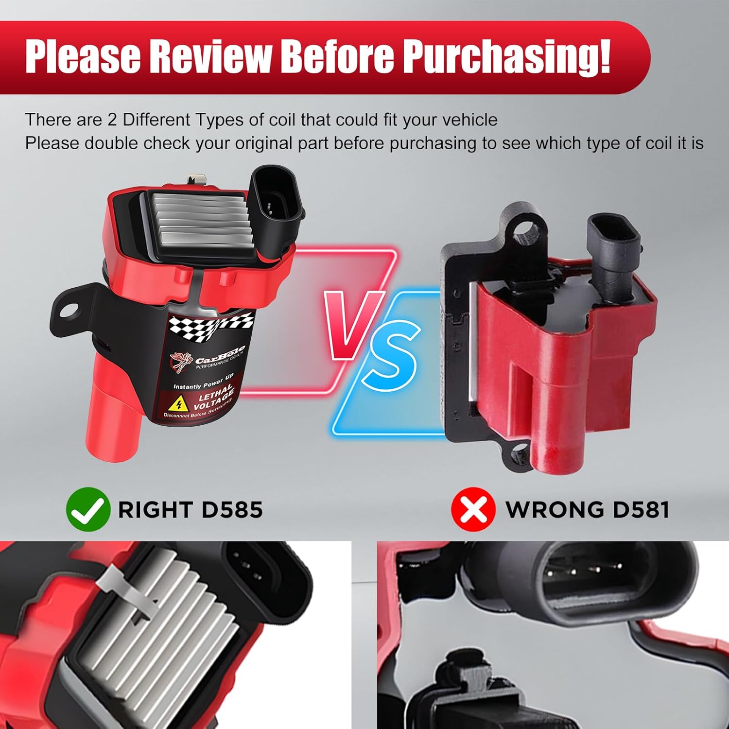 8-Pack UF262 Round Ignition Coils & 748UU Spark Plug Wires Set - Compatible with Chevy Silverado/GMC Sierra 4.8L 5.3L 6.0L V8 (1999-2007) Replaces 12573190, 12622553, 610-02839 D585