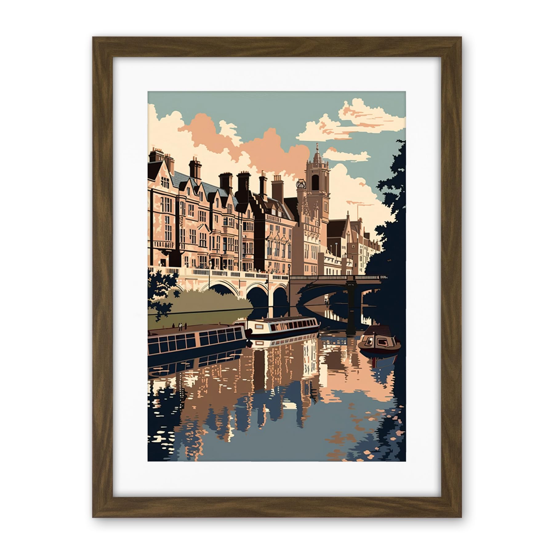 Artery8 River Cam and University of Cambridge Buildings Artwork Framed Wall Art Print 18X24 Inch