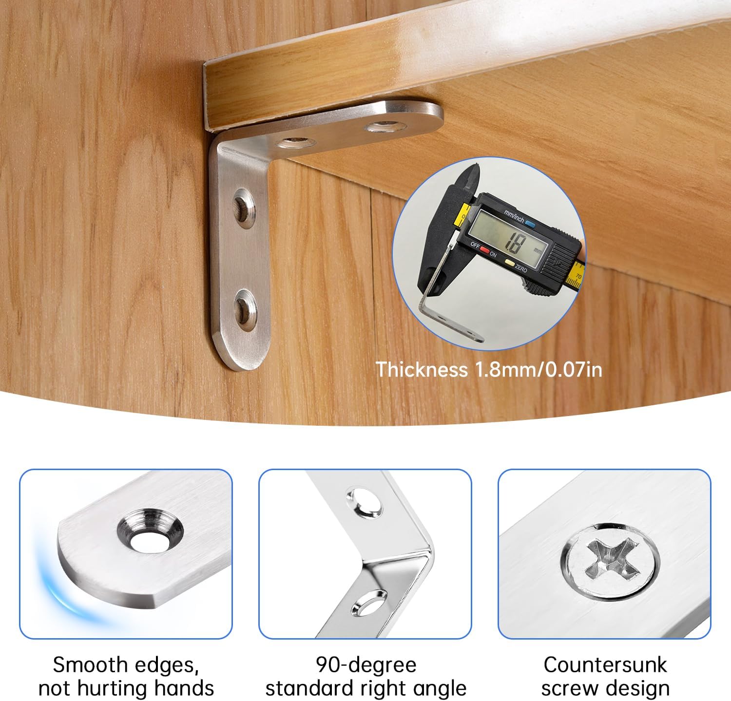 24Pcs Silver L Corner Brackets for Shelves 2Sizes Heavy Duty Angle L Shelf Bracket for Wood Furniture with 72Pcs Screws (1x1inch 1.57x1.57inch) YY024-S