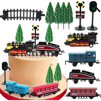 Train Cake Decorations Mini Train Traffic Track Railway Cake Decorations for Steam Train Theme Birthday Party Supplies
