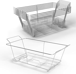 6 Pack Professional Fixed Chafing Wire Rack: Heavy Duty Stainless Steel Chafer Stand for Full Size & Half Size Steam Table Pans, Industry Compatible, Stackable for Catering, Weddings & Banquets