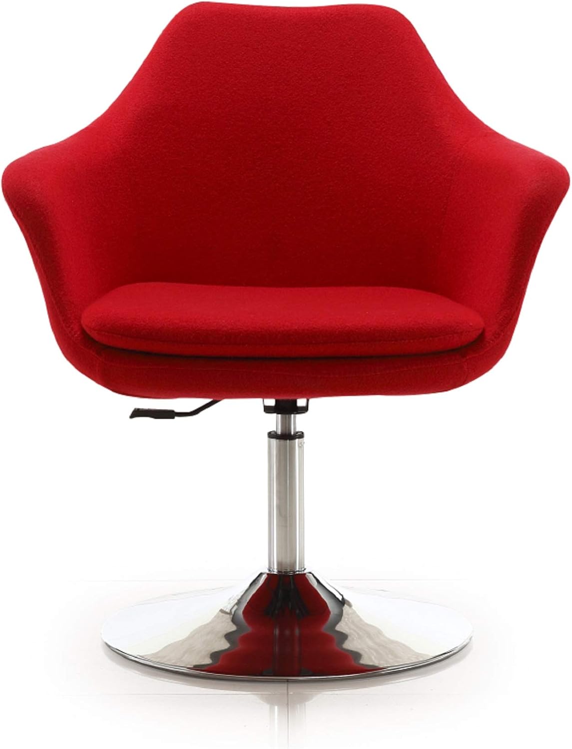 Manhattan Comfort Kinsey Adjustable Swivel Accent Chair Set of 1 with 360° Turn, Upholstered in Wool Blend, Polished Chrome Base, Ergonomic Design for Living Room & Home Office, 300 Lbs Capacity, Red