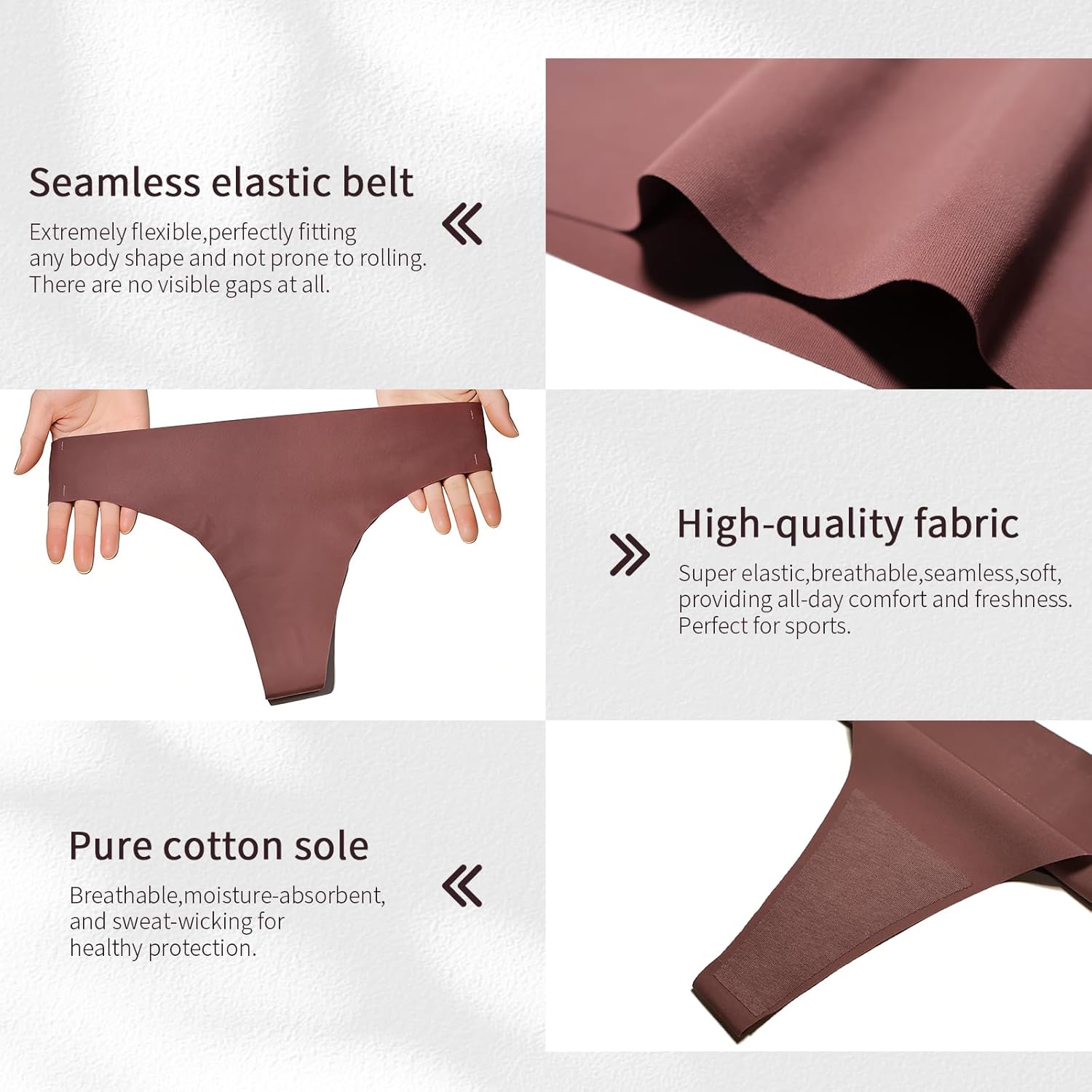 Seamless Thongs For Women V-Waisted Sexy Invisible No Show Breathable Stretch Panties Underwear 6-Pack - Image 4