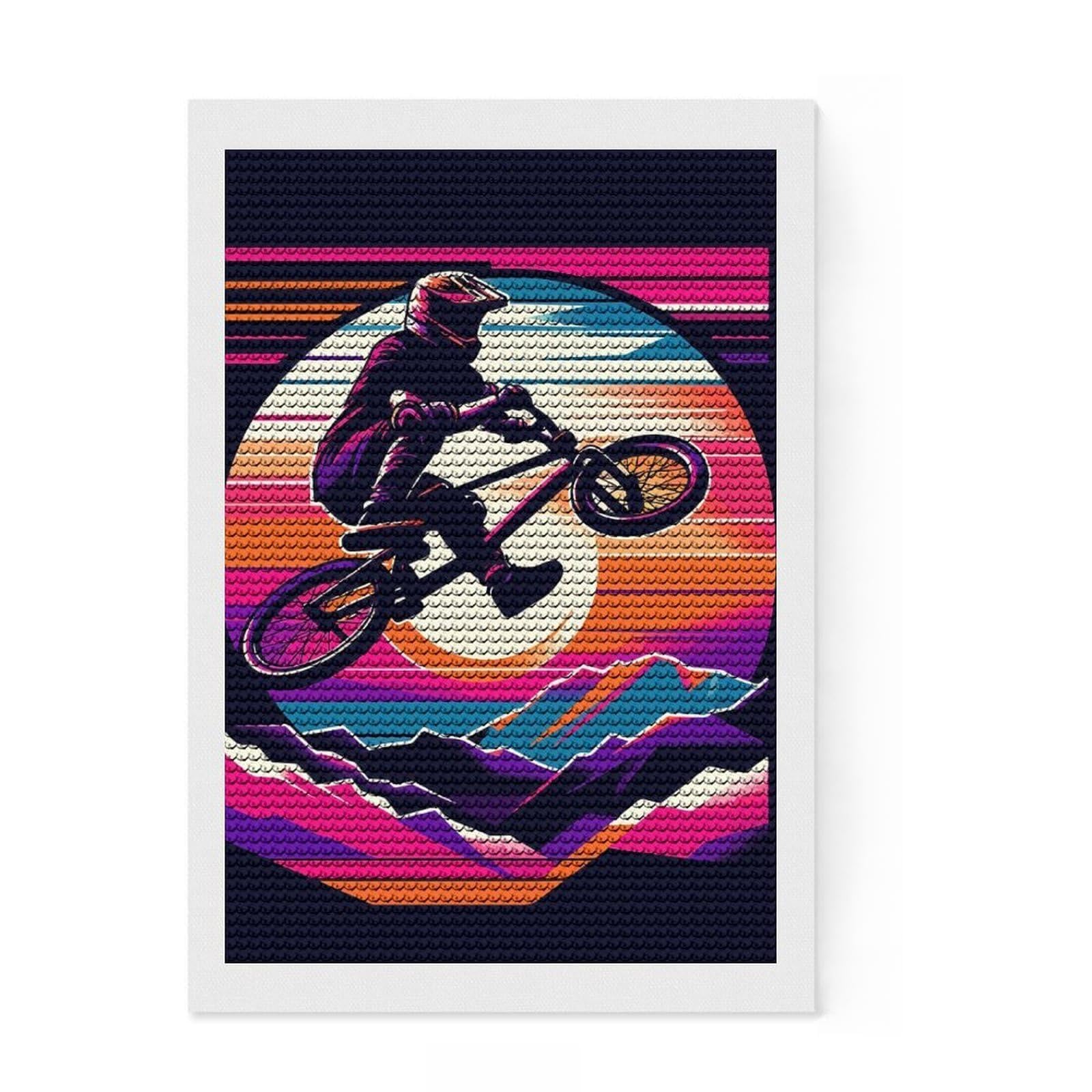Junmoney Freestyle BMX Sunset WPAP Diamond Painting Set 8"x12", for Teens, Home Decoration, Detailed Printed Canvas, Canvas Picture, Winter Craft