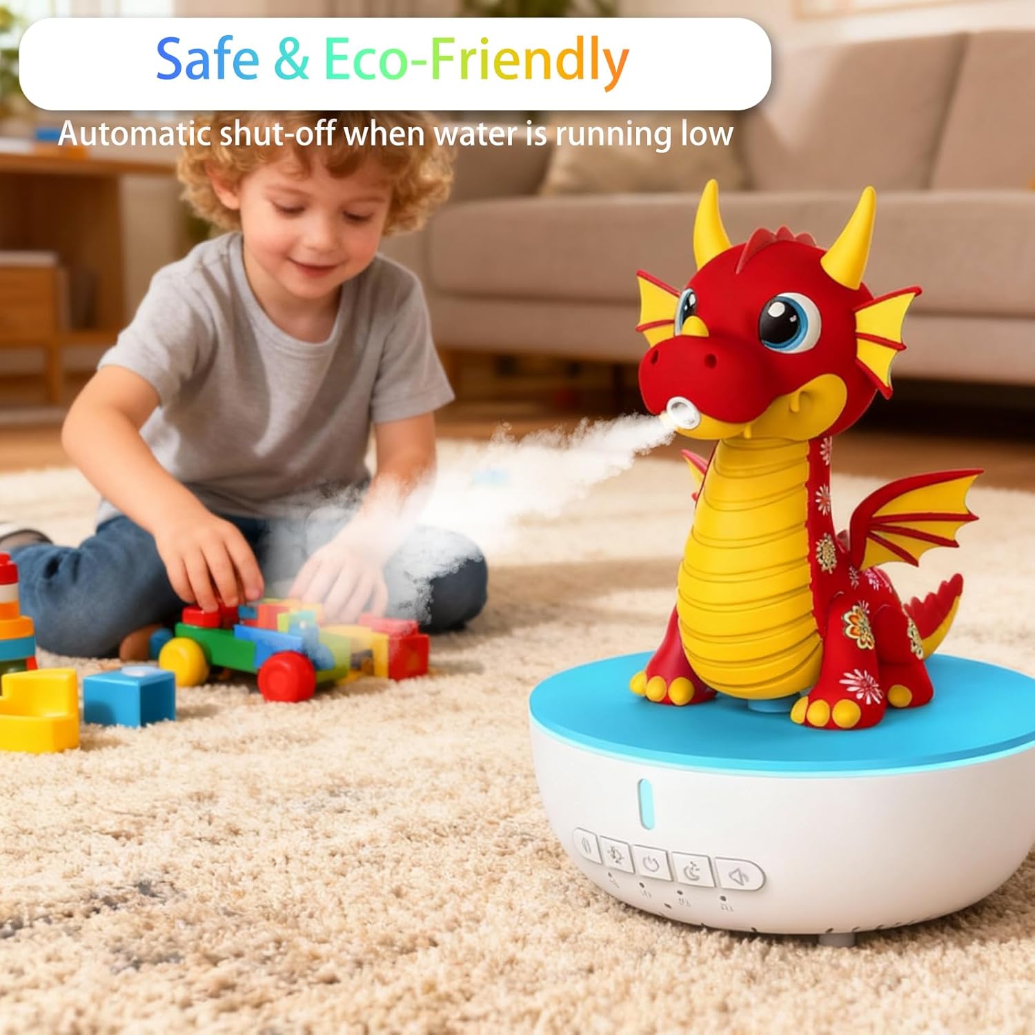 Cute Humidifiers Bedroom for Kids,Small Dragon Design Aromatherapy Diffuser Oil Machine,Essential Oil Diffuser with 10 White Noise Sounds & 1/3/6H Timer & 8 Color LED Lighting (red)