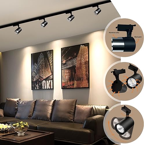 Miniatura 6 de Yuemegou Kit de iluminación LED de pista, 12 luces tipo L 30 W 2700 lm sistema de iluminación de pista con riel de 13 pies, lámpara de techo