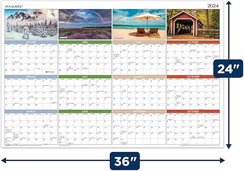 Miniatura 6 de AT-A-GLANCE Calendario borrable 2024, planificador de pared de borrado en seco, 36 x 24 pulgadas, grande, anual, horizontalvertical, Seasons in