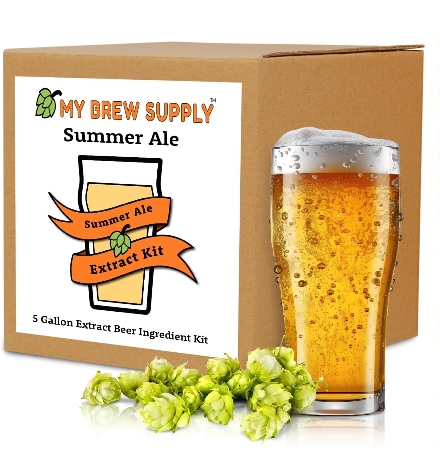 My Brew Supply Summer Ale Extract Kit | Golden Light, Wheat, & Pilsen Dry Malt Extract | Bitter Orange & Lemon Peel | Carapils Grain | Cascade Pellet Hops | American Ale Yeast | 5G Yield