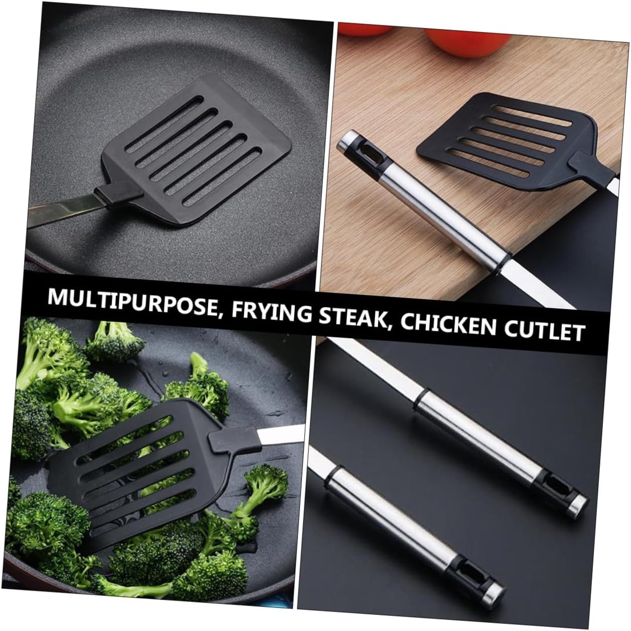 2pcs Stainless Steel Slotted Turner Kitchen Spatulas for Nonstick Cookware for Home Cooking and Grilling