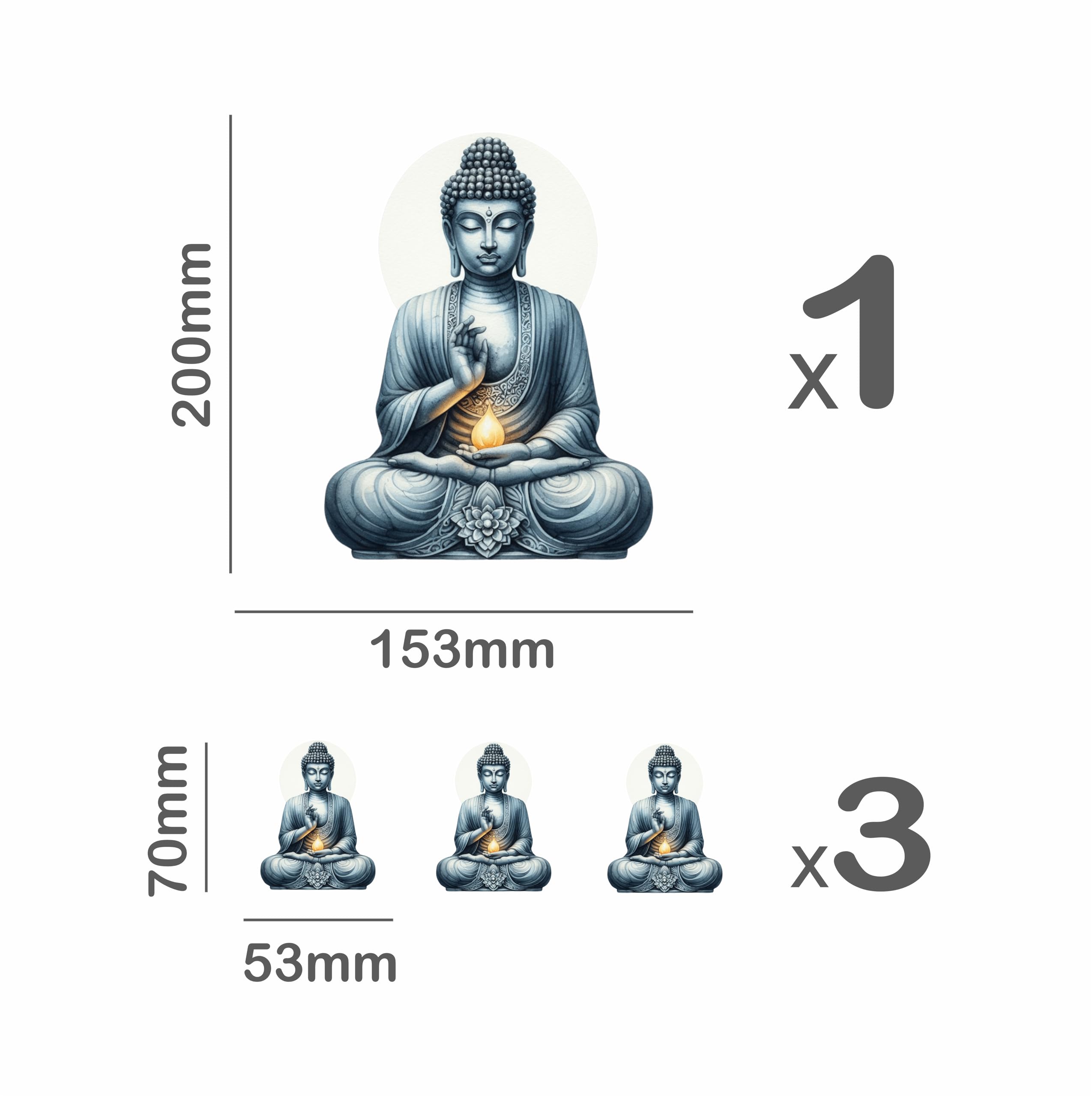 x4 Buddha Statue Vinyl Stickers Cover Marks Non Transparent Waterproof Art Decals 1@ 20cm Tall Ideal for Toilets Toilet Seats or car. 3@ 7cm Tall Ideal for Phone case Cups & Wine Glass (Buddha) - Image 2