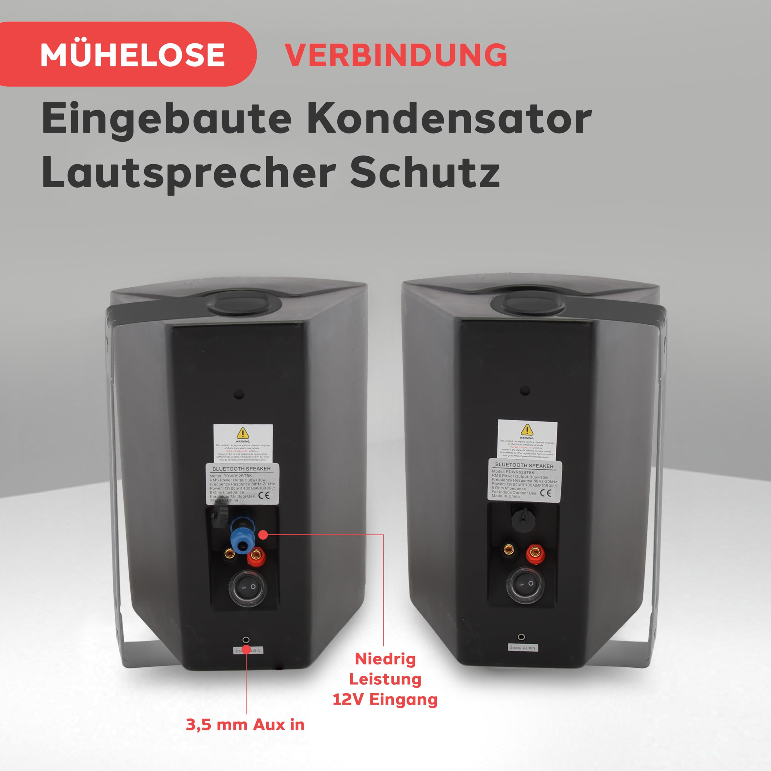 Pyle Musikbox Bluetooth Outdoor Lautsprecher Box Wasserdicht – Marine Speaker Outdoor & Indoor – Box 2-Wege für Außen & Innen, Wand & Theater, Schwarz