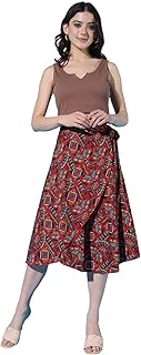 BF BODY FIGURE Women's Midi Jaipuri Print Wrap Around Maxi Skirt | Women Wear Midi Skirt, Color - Maroon