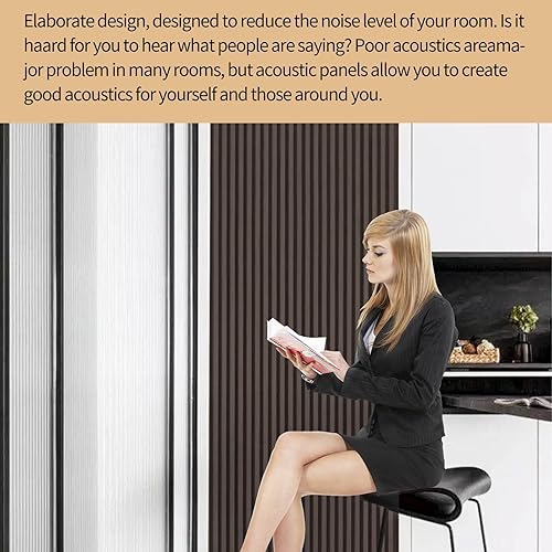 Miniatura 2 de KVENI Paneles de pared de listones de madera acústica  Paneles de madera modernos para pared, panel de absorción de sonido acanalado 3D con acabado
