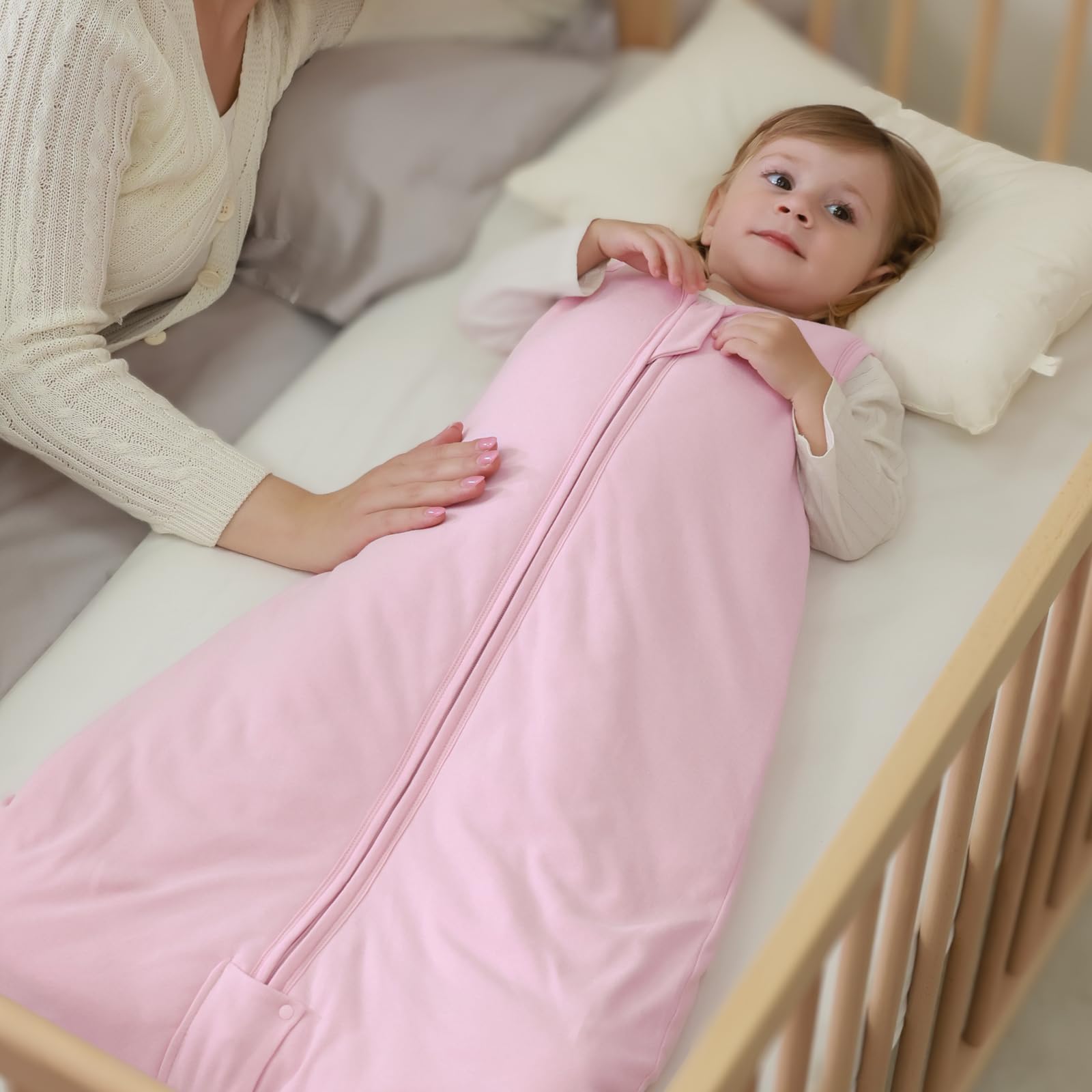 Mosebears Sacco nanna invernale per bambini, 2,5 Tog, 100% cotone, per diverse misure dalla nascita fino all'età di 24 mesi (Blush, 0-6 mesi)