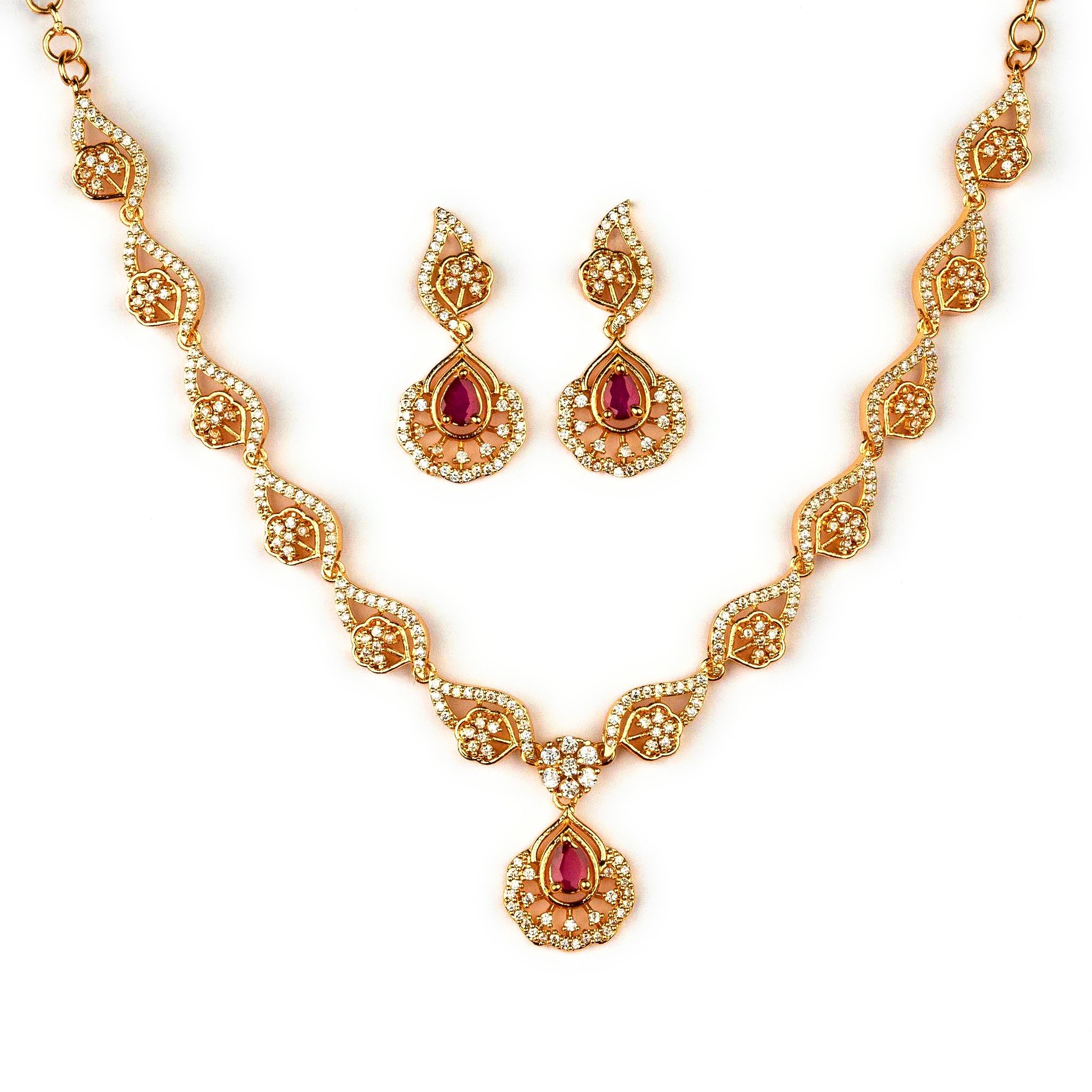 Sasitrends American Diamond White-Ruby Sonte Studded Micro Gold Plated Jewellery Set for Women & Girls (B0D6KTBV4S) Amazon Price History, Amazon Price Tracker