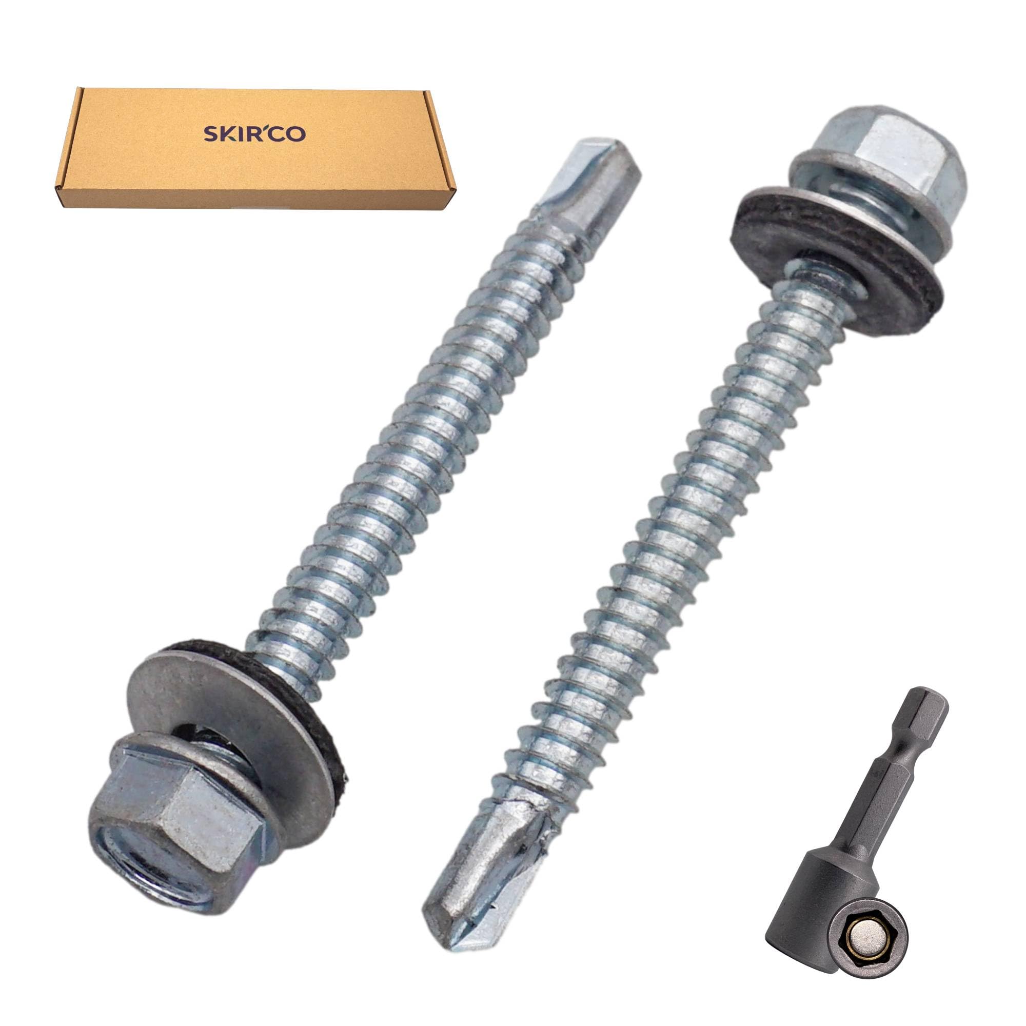 SKIR'CO (50 pcs) Zinc Plated Roofing Screws 6.3 x 60 mm, Hex Head, DIN 7504-K Self-Drilling Screws with EPDM Sealing Washers - Image 2