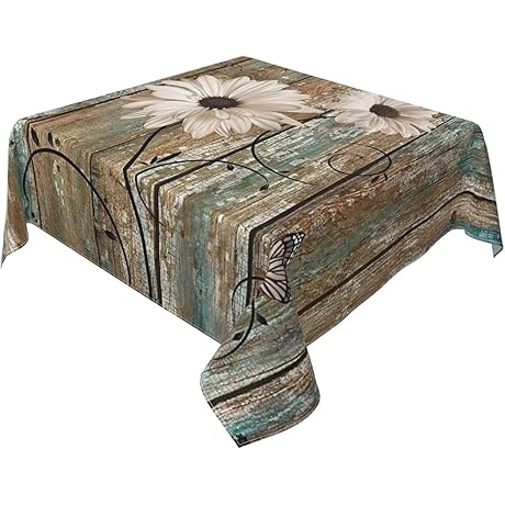 GOLIANDA Sunflower Tablecloths, 54x54 Inch Square, Sunflower on Worn Wooden Board Tablecloth Spring/Summer Decoration