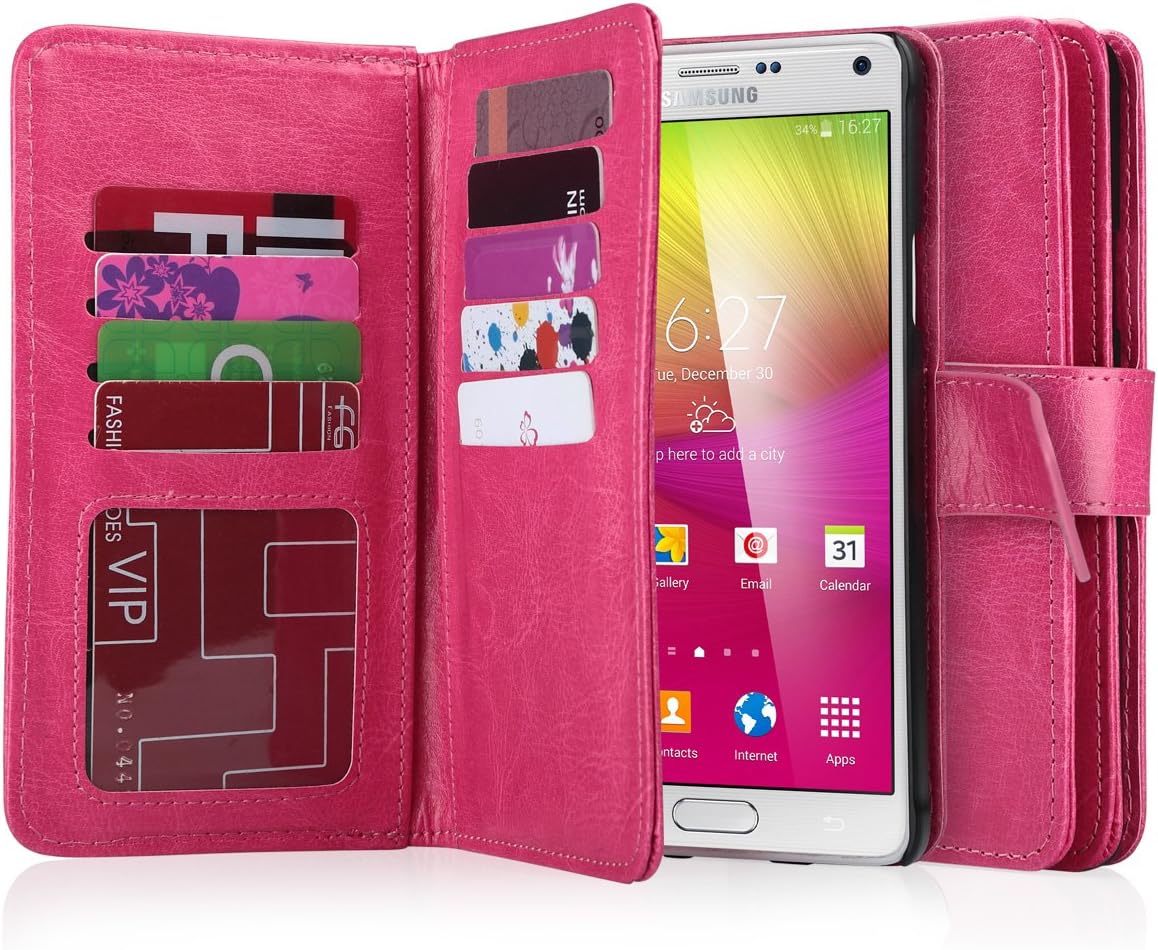 ULAK Note 4 Case, Galaxy Note 4 Case, Premium Card Slot Magnetic Hybrid Flip Wallet Case Cover for Samsung Galaxy Note 4(Hot Pink)