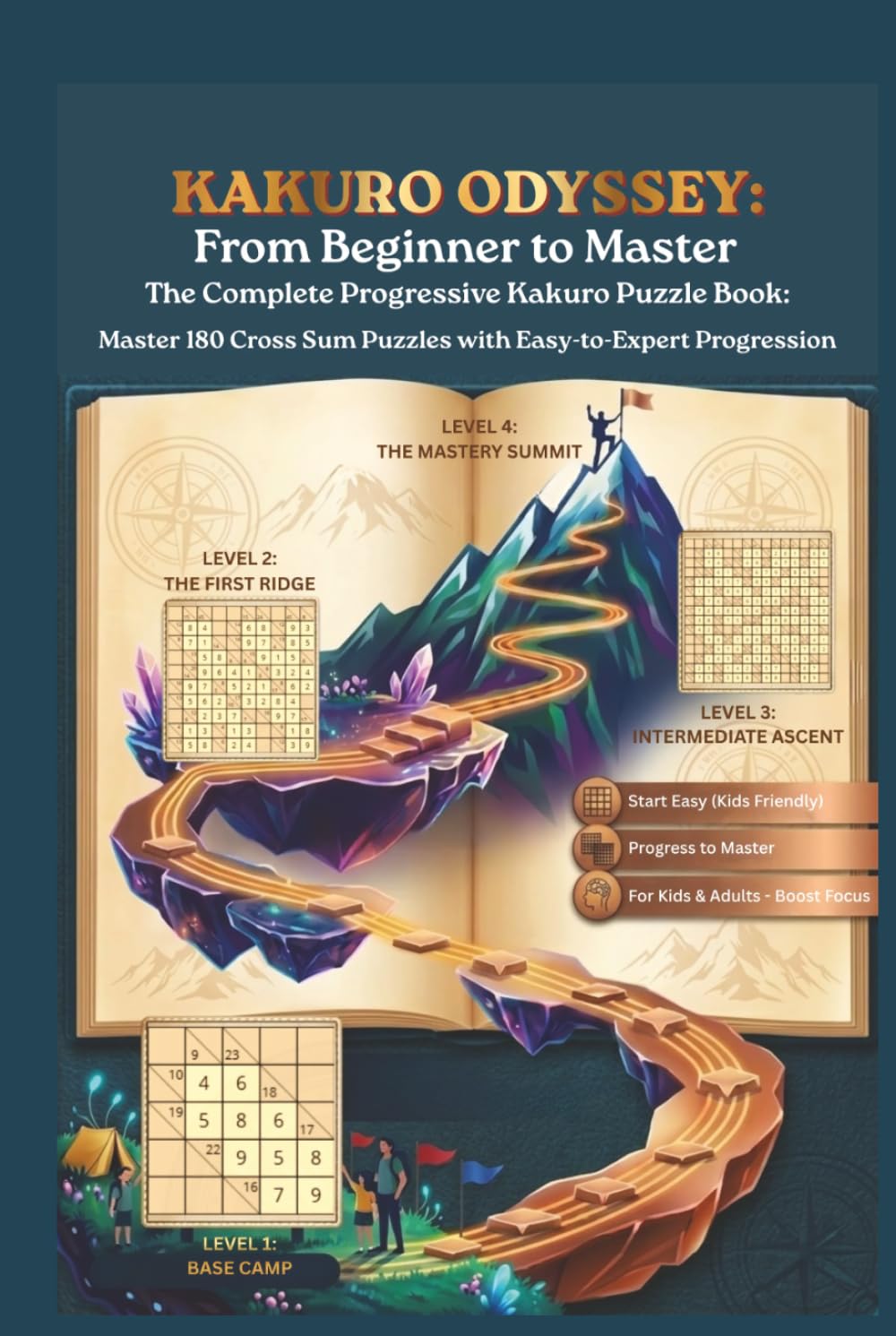 Kakuro Odyssey: From Beginner to Master: 180 Progressive Cross Sum Puzzles | The Complete Explorer’s Field Guide to Logic & Focus for Adults and Kids