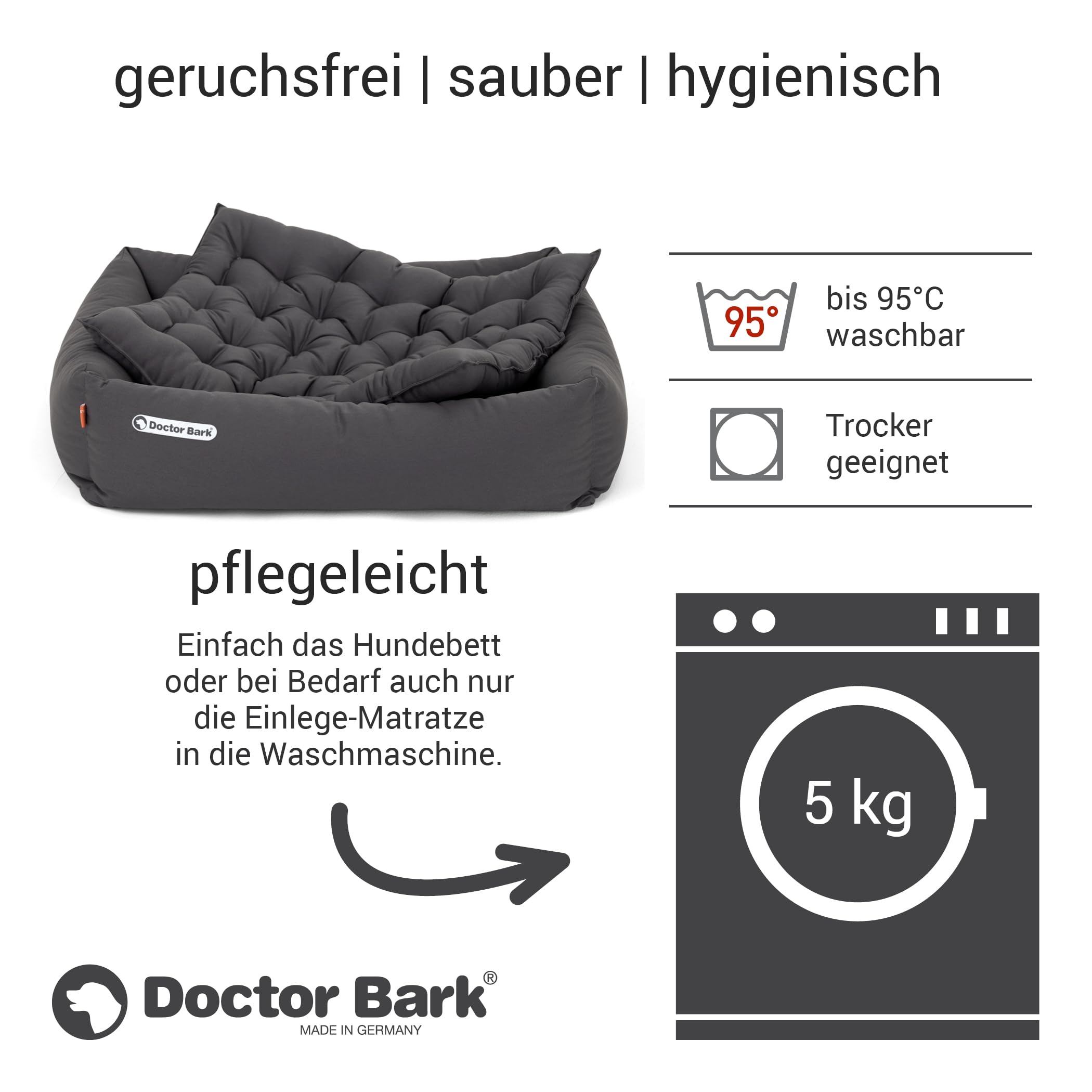 Doctor Bark Hundebett Orthopädisch - Waschbar bis 95°C, Geruchsfrei & Hygienisch - Kuscheliger Hundekorb Mittelgroße Hunde mit Hundematratze (M - 80x70 cm, Grau)