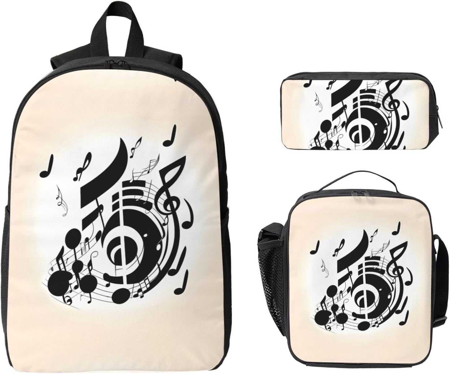 Music Note Backpack Set 3 PCS - 17 Inch Laptop Backpack with Lunch Bag, Waterproof Daypack Insulated Lunch Box Large Capacity Coin Pouch Personalized Gift image 2