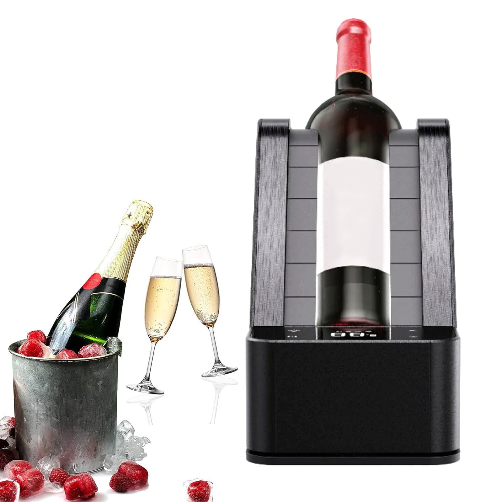 Enfriador Eléctrico de Vino para Botellas 750ml | Enfriamiento Rápido a 12°C en 8 Min | Control de Temperatura 0-20°C | Pantalla LCD + Luces Ambientales | Enfriamiento Semi-cerrado para Vino/Champán