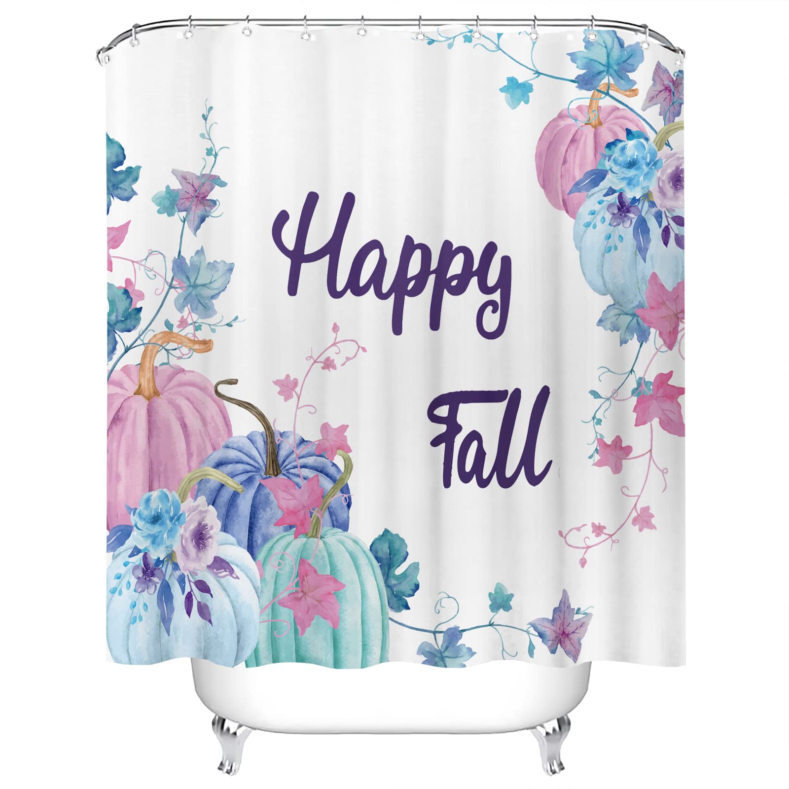 Herbst-Duschvorhang „Happy Fall Y‘all“ Mit Kürbis-Motiv – 180x180 Cm, Wasserdicht, Inkl. 12 Haken