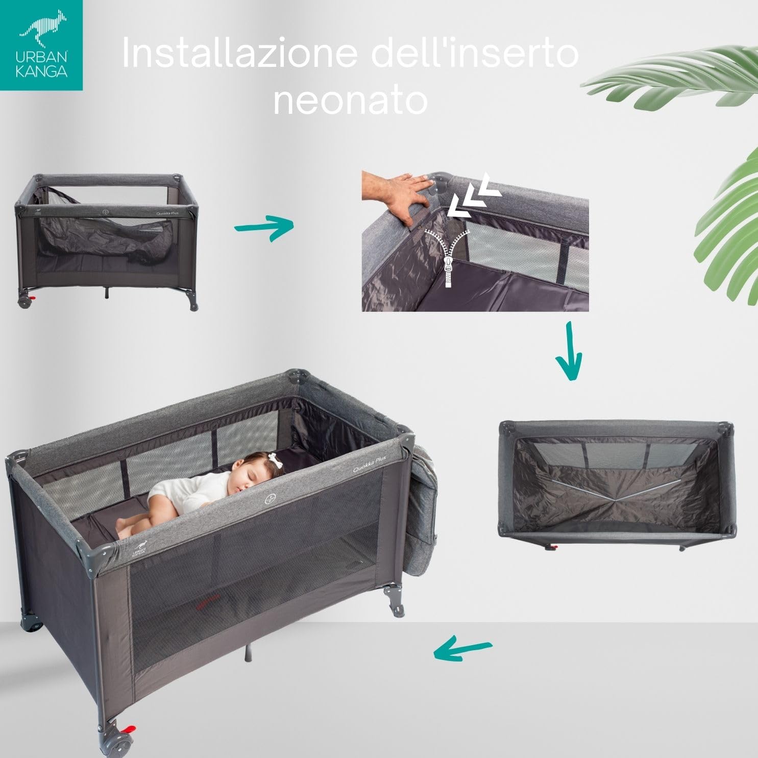 Urban Kanga QK Plus Lettino de Campeggio Neonato con Fasciatoio (QK Plus, Grigio)