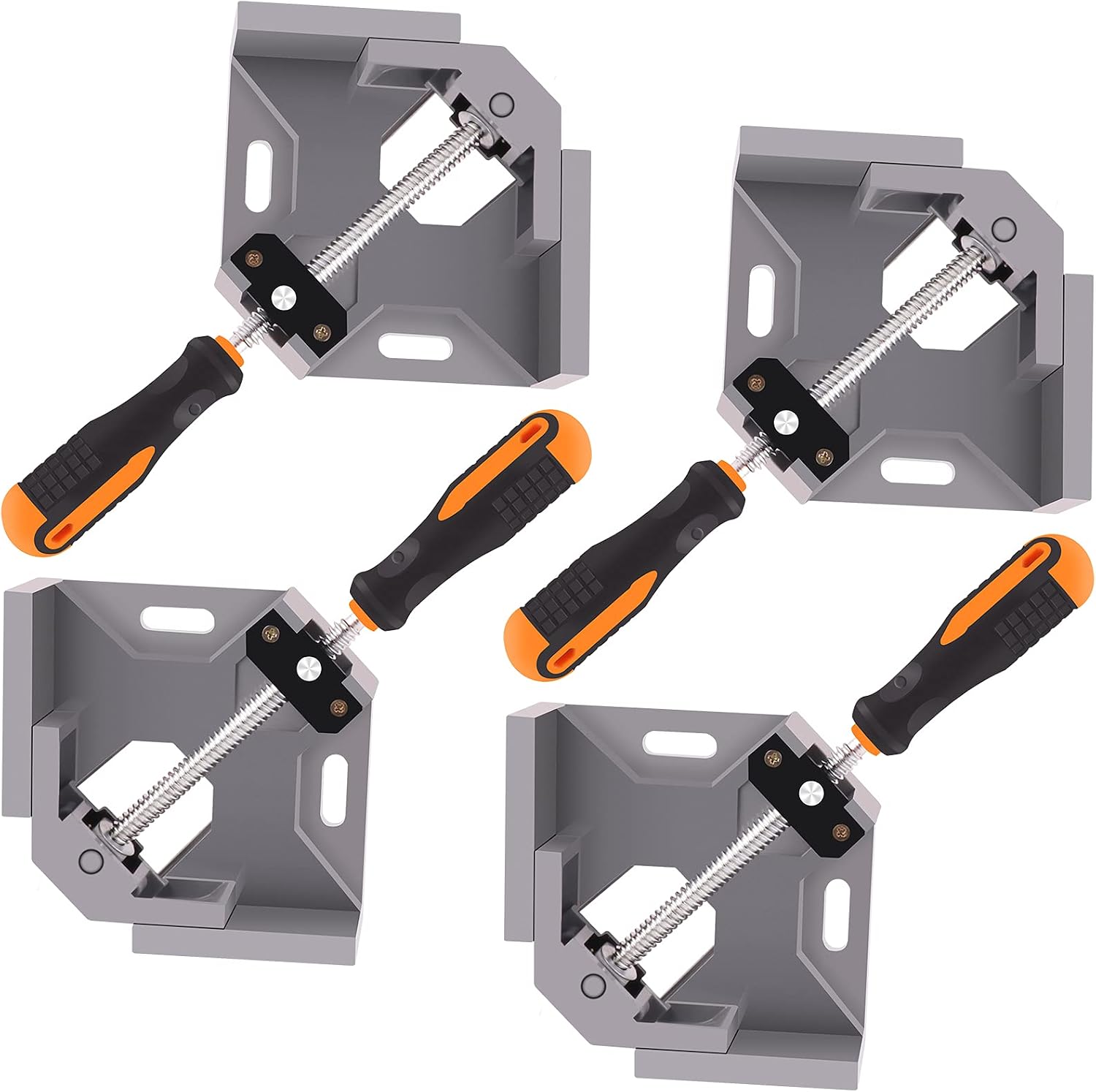LUCKUP 4PCS Corner Clamp for woodworking 90 Degree Wood Clamp Right Angle Swing Jaw Al-Alloy Tool w/Single Rubber Handle for Carpenter Welding Photo Framing Grey