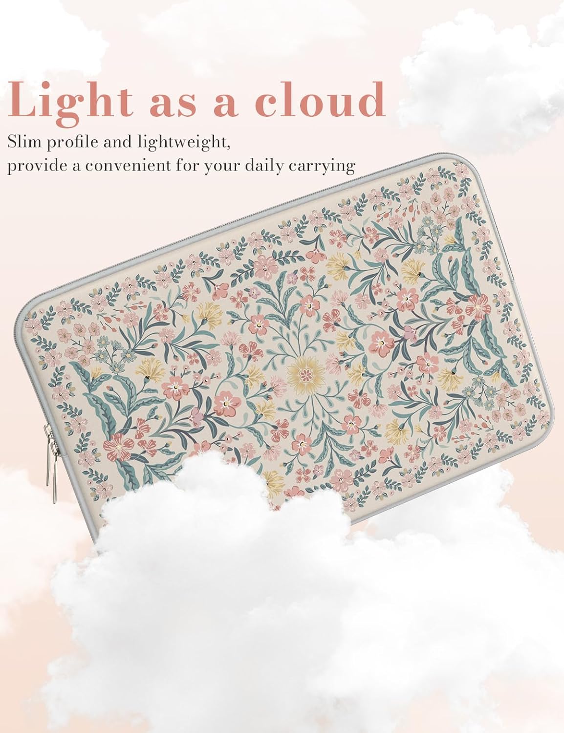iCasso Laptop Sleeve 13 inch for MacBook Air 13-13.6 inch, Vintage Laptop case for MacBook Pro 13 inch, Slim Protective Travel Carrying Case for MacBook Pro 14 inch, Chromebook, HP, Pink Boho Floral - Image 4