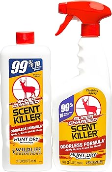 This photo shows Wildlife Research Scent Killer spray for reducing scent while hunting. 