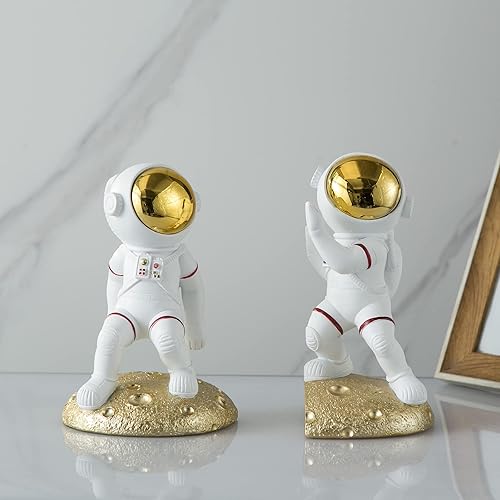 Miniatura 8 de Banllis Sujetalibros con temática espacial para estantes, extremos de libro de luna de astronauta para habitación de niños, tapones decorativos de
