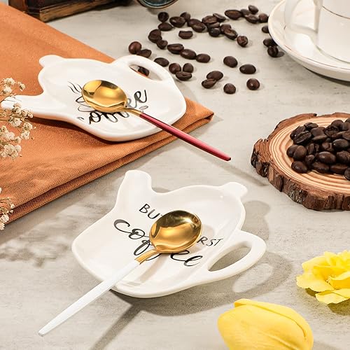 Miniatura 2 de Meanplan 2 piezas de cerámica cuchara de café titular resto cita divertida pero primer café agradable regalo de Pascua decoración accesorios